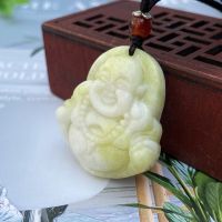 ZZOOI Natural Lantian Jade Hand Carved Laughing Buddha Pendant Fashion Boutique Jewelry Mens and Womens Big Belly Buddha Necklace