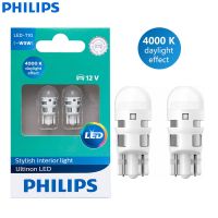 Philips W5W T10 4000K Ultinon LED 12V Warm White Car Interior Bulbs Turn Signal Light Reading Lamps W21x95d 11961ULW4X2 (Twin)