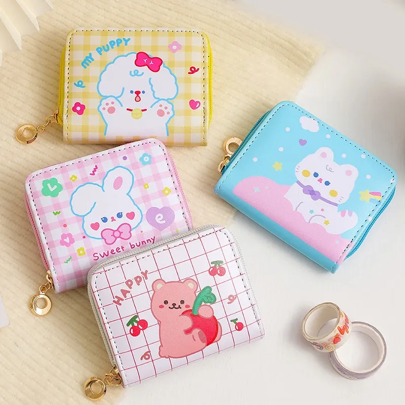 Cheap pu Leather Cute Mini Wallet bear Coin Purse Zipper Coin