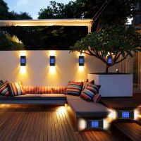 HOTไฟโซล่าเซล LED Solar Light Outdoor โคมไฟกันน้ำ ไฟอัตโนมัติ โคมไฟติดผนัง Up And Down Lighting ไฟตกแต่งสวน ไ ฟถนนโซล่าเซล  ไฟติดบ้าน House Fence ไฟตกแต่ง