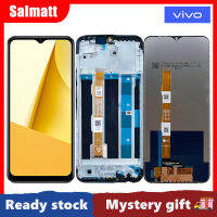 Salmatt แผงดิจิไทเซอร์จอแสดงผล LCD แบบสัมผัสหน้าจอ V2204 Y16สีดำของแท้อะไหล่ทดแทนประกอบพร้อมกรอบสำหรับ Vivo Y16 LCD