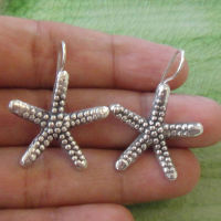 Starfish Thai design earrings pure silver Thai Karen hill tribe beautiful สวยทำจากมึอลวดลายไทยตำหูเงินกระเหรี่ยงทำจากมือชาวเขางานฝีมือสวยของฝากที่มีคุณค่าของฝากถูกใจ