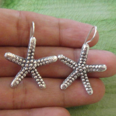 Starfish Thai design earrings pure silver Thai Karen hill tribe beautiful สวยทำจากมึอลวดลายไทยตำหูเงินกระเหรี่ยงทำจากมือชาวเขางานฝีมือสวยของฝากที่มีคุณค่าของฝากถูกใจ