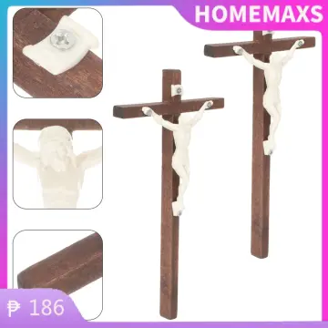 2pcs Handmade Wooden Crosses Christ Ornaments Crucifix Jesus