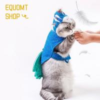 EQUOMT เสื้อฮู้ดกับหมวกถั่วลันเตาเสื้อผ้าสำหรับแมวหมวกโพลีเอสเตอร์ปรับได้สำหรับสัตว์เลี้ยงชุดคอสเพลย์ผู้หญิงลูกสุนัขสีฟ้าแมวถั่วลันเตาฮาโลวีน