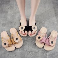 2022 imitation hemp rope travel hemp bottom women sandals Han Chao outside wear rubber bottom flat beach flat with pinches female slippers