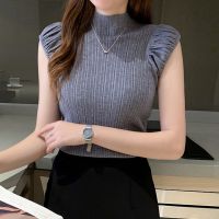 Fashion Women Solid Half Turtleneck Sleeveless Slim Knitted Vest