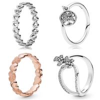 【lz】✲✖  Authentic 925 Sterling Silver Ring Rose Matte Brilliance Linked Love Hearts Árvore Do Amor Anel Para As Mulheres Moda Jóias