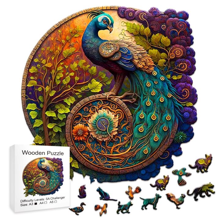 adult-animal-wooden-puzzles-round-peacock-and-bird-wooden-puzzle-childrens-puzzle-toy-festival-gift-a3-a4-a5-multi-size-puzzle