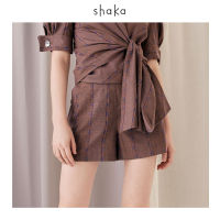 Shaka SS21 Glen Plaid Short Pants กางเกงขาสั้น ขอบเอวในตัว ติดซิปซ่อนหลัง ปากกระเป๋าดีไซน์ S-Curve - PN-S210317