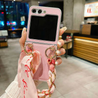 TDD เคสสำหรับ Samsung Galaxy Z Z Flip 5 Z 3 Flip 4ปลอกปกหลังสร้อยข้อมือผ้าพันคอสไตล์เกาหลีหรูกันกระแทกเคสโทรศัพท์หนัง