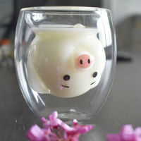 250ML cartoon pig double-layer glass cute animal coffee mug double-layer anti-scalding milk Breakfast cup funny mugs