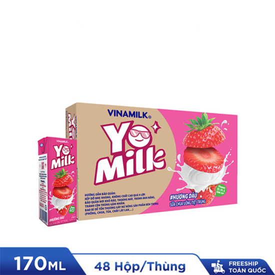 2 thùng sữa chua uống hương dâu yomilk - hộp giấy x 170ml 48 hộp thùng - ảnh sản phẩm 1