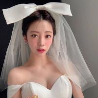 Big Bow Wedding Veil Short Soft Tulle Bridal Veils Two Layer Cheap   Shoulder Length Bride Veils Wedding Accessories Hair Accessories