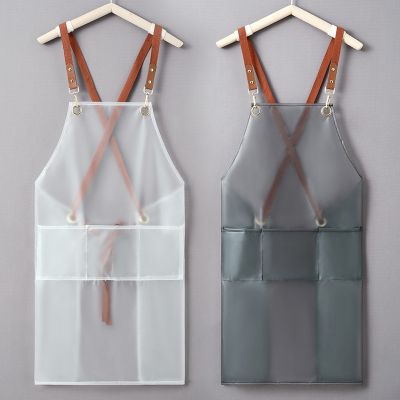New Apron Waterproof And Oil-proof Strap Fashionable Korean-style Overalls Household Kitchen Cooking Womens TPU Work Clothes Aprons