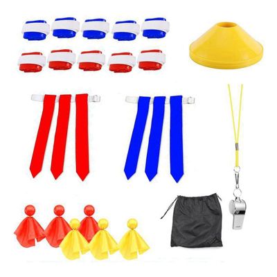 Flag Football Set 10Belts,30Flags,4Cones,6Penalty Tossing Flag,1 Whistles,Easy Tear Flag Belt for Teenager Flag Football