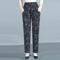 Big Size XL-4XL Womens Vintage Floral Printed Ankle Pants Elastic Waist Fashion Female Autumn New Trousers