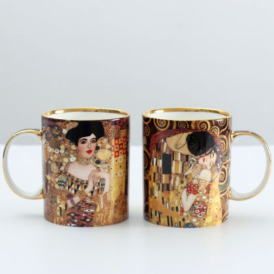 Klimt จูบ Porcelian แก้วถ้วยกาแฟด้วยช้อนกุสตาฟคัลท์กระดูกจีนแต่งงานของขวัญวันเกิดสำนักงาน Drinkware
