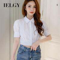 IELGY เสื้อผู้หญิงแขนแขนสั้นพัฟสั้น,เสื้อครอปเอวสูงออกแบบพิเศษ