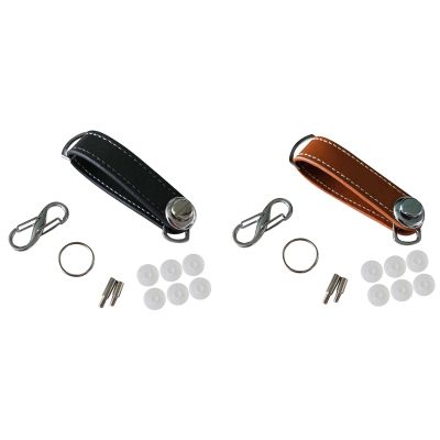 2 Pcs Car Key Pouch Bag Case Wallet Holder Chain Key Wallet Ring Pocket Key Smart Leather Keychain, Black &amp; Brown