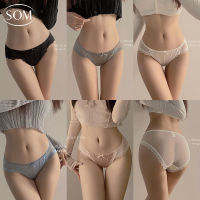 SOM UNDERWEAR กางเกงในเซ็กซี่ ลูกไม้ ซาติน แต่งโบว์ ใส่สบาย ผ้าฝ้าย เอวต่ำ กางเกงในผู้หญิง I22