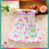 HERBABY เด็กทารกแรกเกิดชุดผ้าฝ้ายปกติแขนกุด A-Line Girl dresses 0-24เดือน