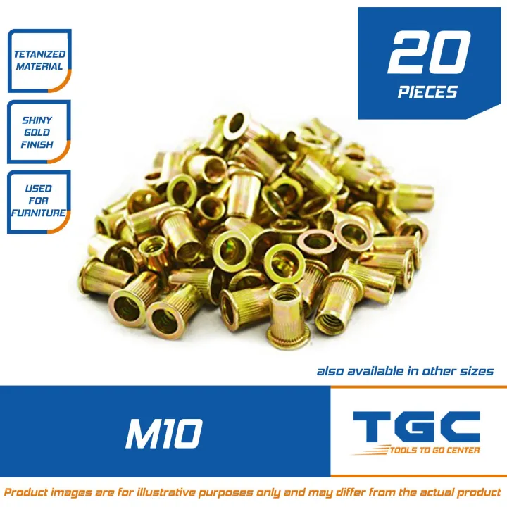 20PCS Rivet Nut M10 ( 10 mm ) Tetanized Gold Plated also called Open End Rivets or Blind Nuts