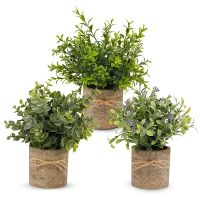 3 Pack Artificial Potted Plants,Faux Eucalyptus Plants Topiary Plant Fake Plastic Plant Flower Rosemary Gypsophila Green