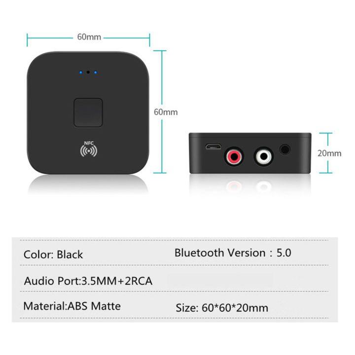 kebidu-nfc-bluetooth-5-0-receiver-3-5mm-aux-support-nfc-rca-hifi-wireless-adapter-stream-music-on-2-speakers-simutaneously