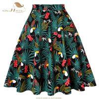 ♠✗ SISHION Cotton Skirts Womens Women Black Skirt VD0020 Tutu Women Toucan Palm Floral School jupe femme High Waist Jupe