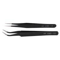 Nail Art Rhinestones Eyelashes Extension Straight &amp; Curved Tweezers Tool Set-Black