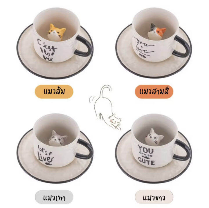 แก้วแมว-แก้วกาแฟ-แก้วชา-น่ารักๆ-พร้อมส่งจากไทย