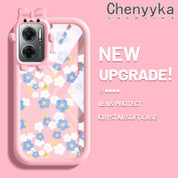 เคส Chenyyka สำหรับ Xiaomi Redmi 10 5G Redmi Note 11E 5G Redmi 11 Prime 5G เคสขนาดเล็กแฟชั่นดอกไม้รูปโบว์มอนสเตอร์น้อยเคสนิ่มกันกระแทกกันรอยขีดข่วนเคสโทรศัพท์โปร่งใส TPU ซิลิกาเจลเลนส์กล้องถ่ายรูปป้องกัน