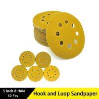 ❦ﺴ 5 Inch Hook and Loop Sanding Discs 8 Holes 50 Pcs Assorted 60/80/120/220/400 Grits for Polishing Stone Glass Plastic Drywall