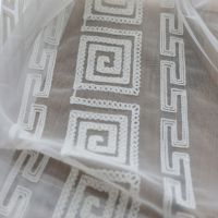 Chinese Classical Curtain Fabrics White Embroidery Thread Geometric Window Screen Organza Living Room Tulle Curtains Drapes #40