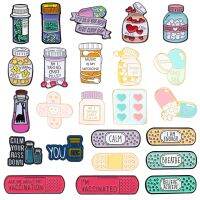 hot【DT】 Pill Enamel Brooch Take Happy Music Medicine Jar Cartoon Metal Badge Punk Lapel Pins