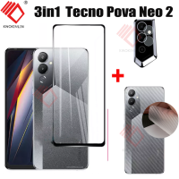 3-In-1 For Tecno Pova Neo 2 Tecno Pova 4 Pro 3 2 5G 8C จุดประกาย8P 7 Pro 7T 7 P 7 GO ฟิล์มกระจกนิรภัย Tempered Glass Screen Protector Film ฟิล์มกระจกกันรอยกล้องหลัง+เลนส์กล้องถ่ายรูปฟิล์ม + 3D คาร์บอนไฟเบอร์ด้านหลังฟ