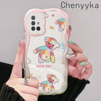 เคส A71 Chenyyka ปลอกสำหรับ Samsung Galaxy A72 4G A72 5G เคสแฟชั่นหมีวันที่ดีมีลวดลายเป็นคลื่นดีไซน์ใหม่เคสมือถือกันกระแทกแบบใสนิ่มเคสโปร่งใสลายกล้องถ่ายรูปอ่อนโยนเรียบง่าย