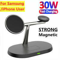 30W Magnetic Wireless Charger Stand สำหรับ 14 13 12 Apple Samsung Watch 5 8 7 6 3 In 1 Fast Charging Station