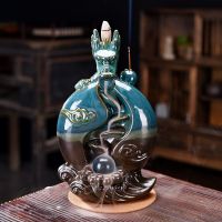 Chinese Mascot Dragon With Ball Waterfall Backflow Incense Burner Aromatherapy Ornament, Zen