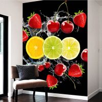 【cw】 Photo Wallpaper Spray Fruit Strawberry Stereo Mural Restaurant Room Entrance Murals ！