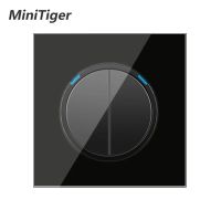 Minitiger 2 Gang 1 Way คลิก/ปิดแผงกระจกคริสตัลแบบเทมเปอร์สีดำสวิทช์ไฟติดผนังอัศวินมีอินดิเคเตอร์ LED