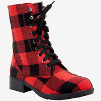 New Women Fashion Red Plaid Suede Short Boots Keep Warm Lace Up Square Heels Medium Tube Booties Daily Life Autumn Plus Size 43