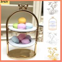 BRAIN สเกล1:12 ชั้นวางเค้กรูปบ้านตุ๊กตา อุปกรณ์เสริมตุ๊กตา ทองเงินเงิน ตุ๊กตาถาดน้ำชายามบ่าย ของขวัญสำหรับเด็ก การตกแต่งตกแต่ง ชั้นวางจอแสดงผลขนาดเล็ก ของเล่นสำหรับเด็ก