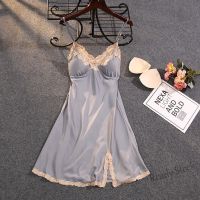 【Ready Stock】 ▤ C15 Hot Female Satin Nightgown Lady Sexy Spaghetti Strap Night Dress Women Sleepwear 4XL Plus Size Bridesmaid Dress With Chest Pad