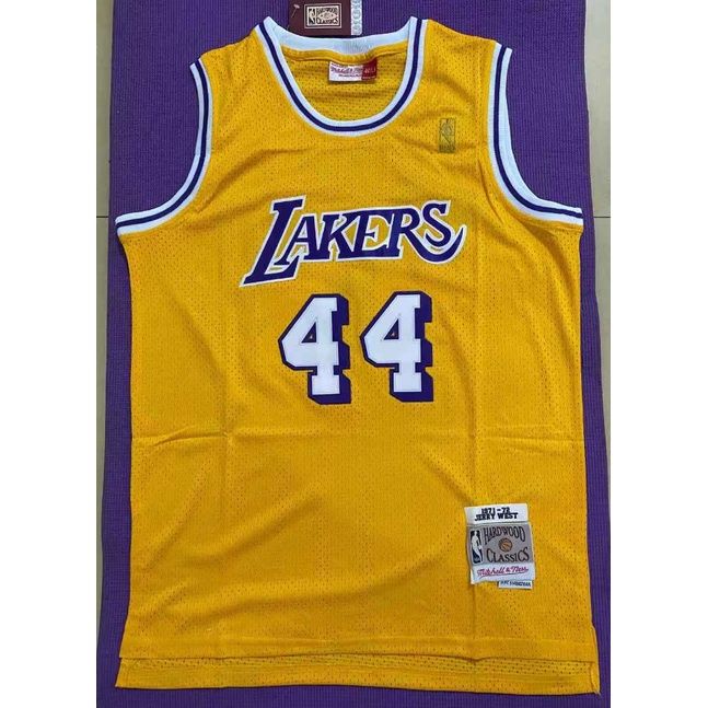 Men 44 Jerry West Jersey Yellow Los Angeles Lakers Jersey Authentic  Throwback Jersey