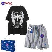 【July hot】 NASA NTYB summer national tide short-sleeved T-shirt casual suit men and women ins two-piece set