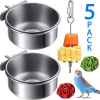 5Pack Stainless Steel Bird Feeder Set-Parrot Feeding Dish Cups Food Water Bowls Bird Food Holder for Cages Small Animals