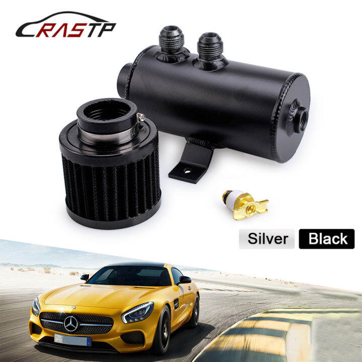 Universal AN10 Aluminium Car Baffled Engine Oil Catch Can 750ml with Twin Port Breather Filter