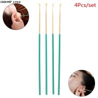 4Pcs Bamboo Wooden Ear Cleaner Spoon Anti-Skid Green Rubber Handle Earpick Earwax Removal With Soft Silicone Cover Head Ear Care Health Accessories